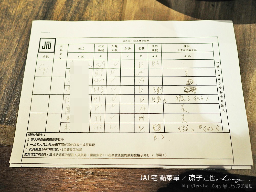JAI 宅 點菜單
