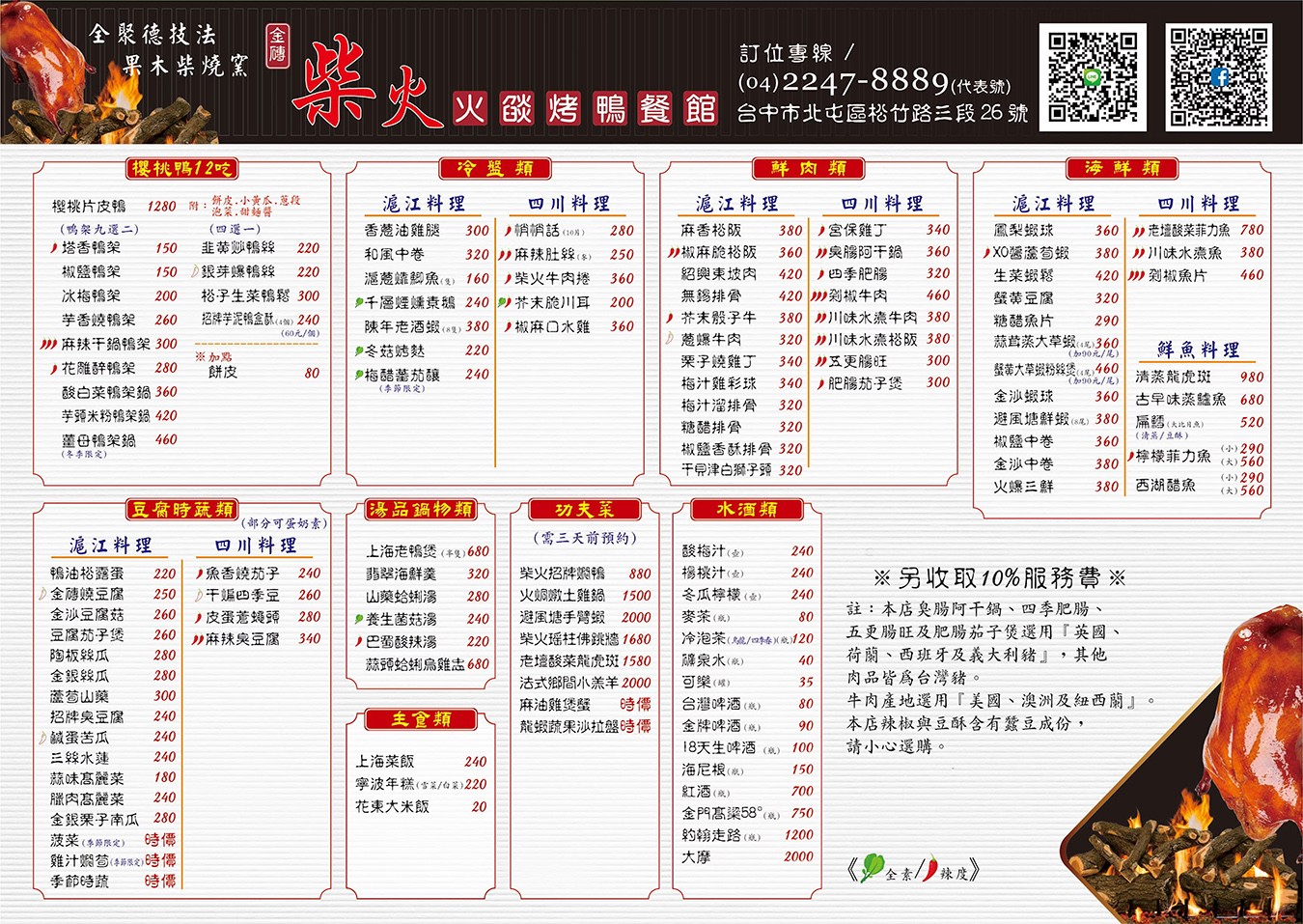 柴火火燄烤鴨館 菜單 台中烤鴨推薦 北屯松竹美食 櫻桃片皮鴨 中式合菜餐廳 火焰片鴨秀 芋頭米粉鴨鍋 父親節 母親節 聚餐