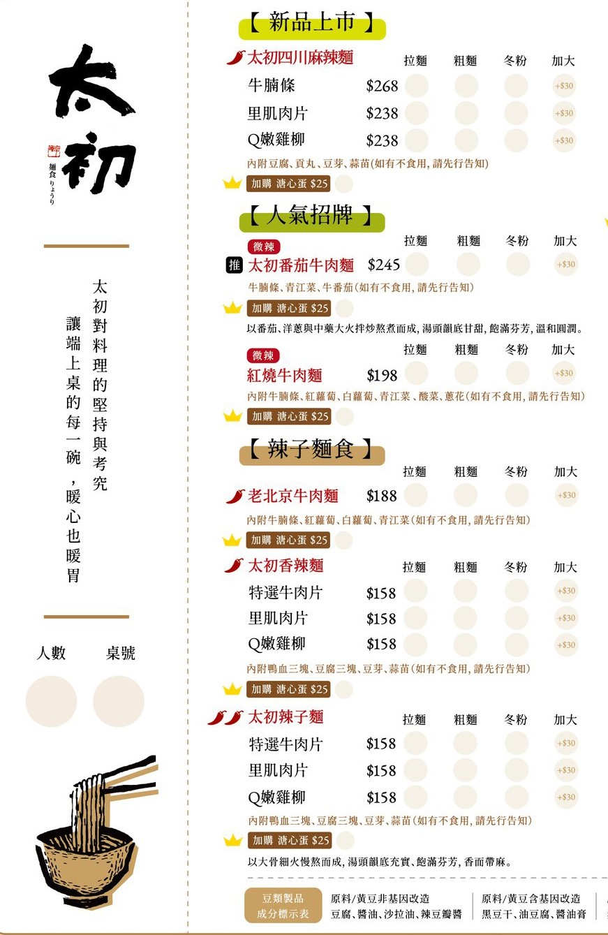 太初麵食 菜單 台中公益餐廳 台中牛肉麵 美食 太初麵食りょうり 訂位