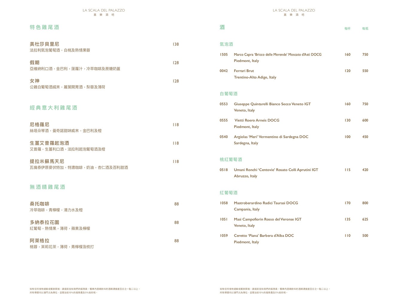 嘉樂酒吧 菜單01 澳門美食 上葡京綜合度假村 澳門下午茶 餐廳 澳門 路氹 Gianni Versace