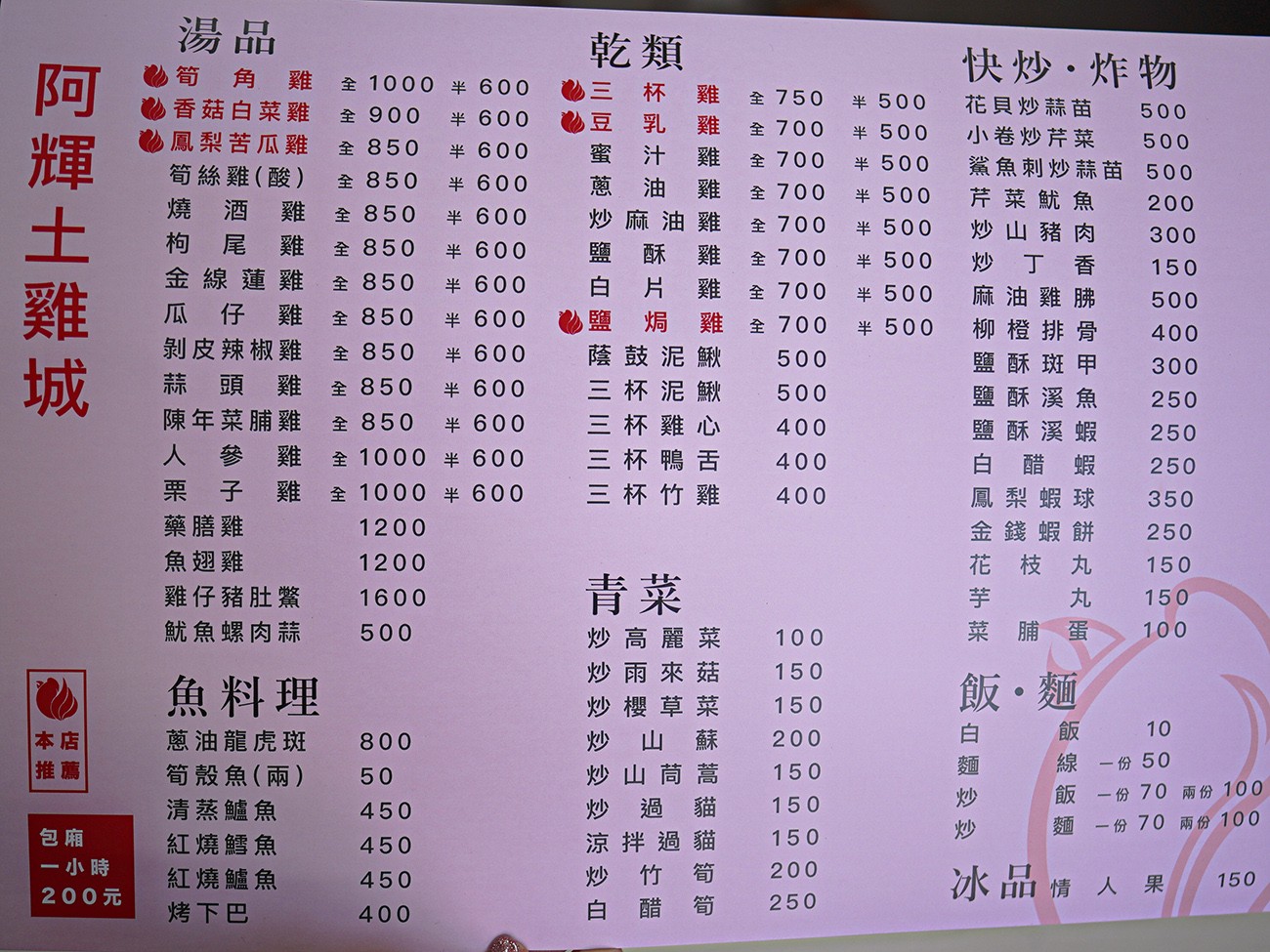 阿輝土雞城 菜單 台南關廟美食 在地老店 合菜餐廳