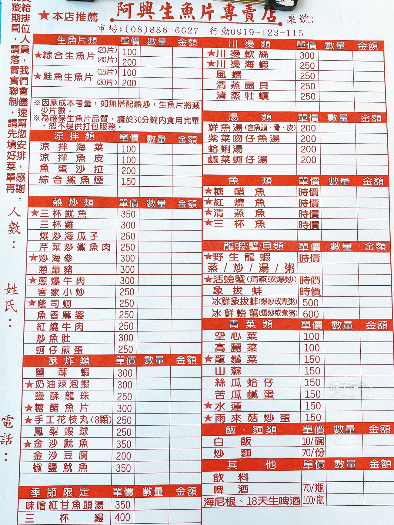 阿興生魚片 菜單 屏東墾丁必吃 後壁湖海鮮美食 餐廳 新鮮生魚片 CP值