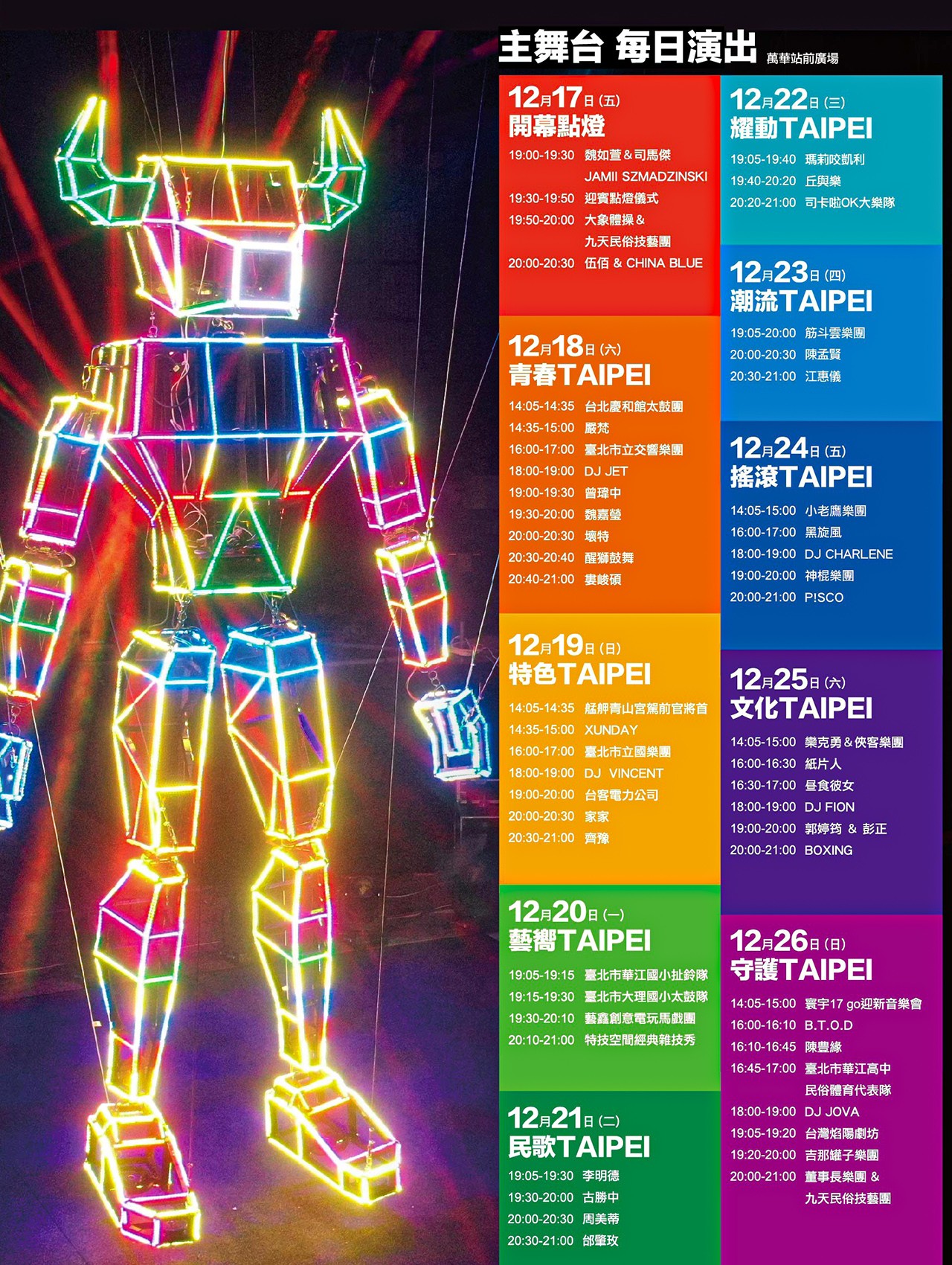 2021 台北燈節 萬華景點 跳舞主燈 AR賞燈體驗 七彩八寶新世界 交通 地圖 活動時間 演唱