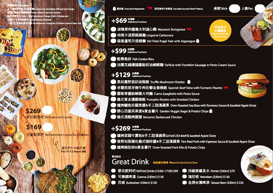 聚坊 台中 智選假日飯店 Great Room 菜單