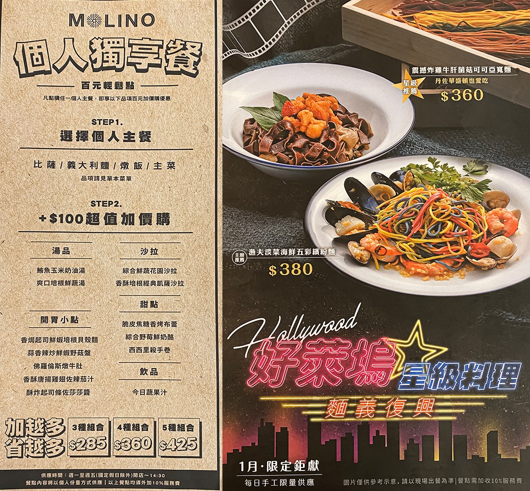 MOLINO 台中店 菜單 PARK2草悟廣場美食 餐廳 石臼現磨 手工義大利麵披薩