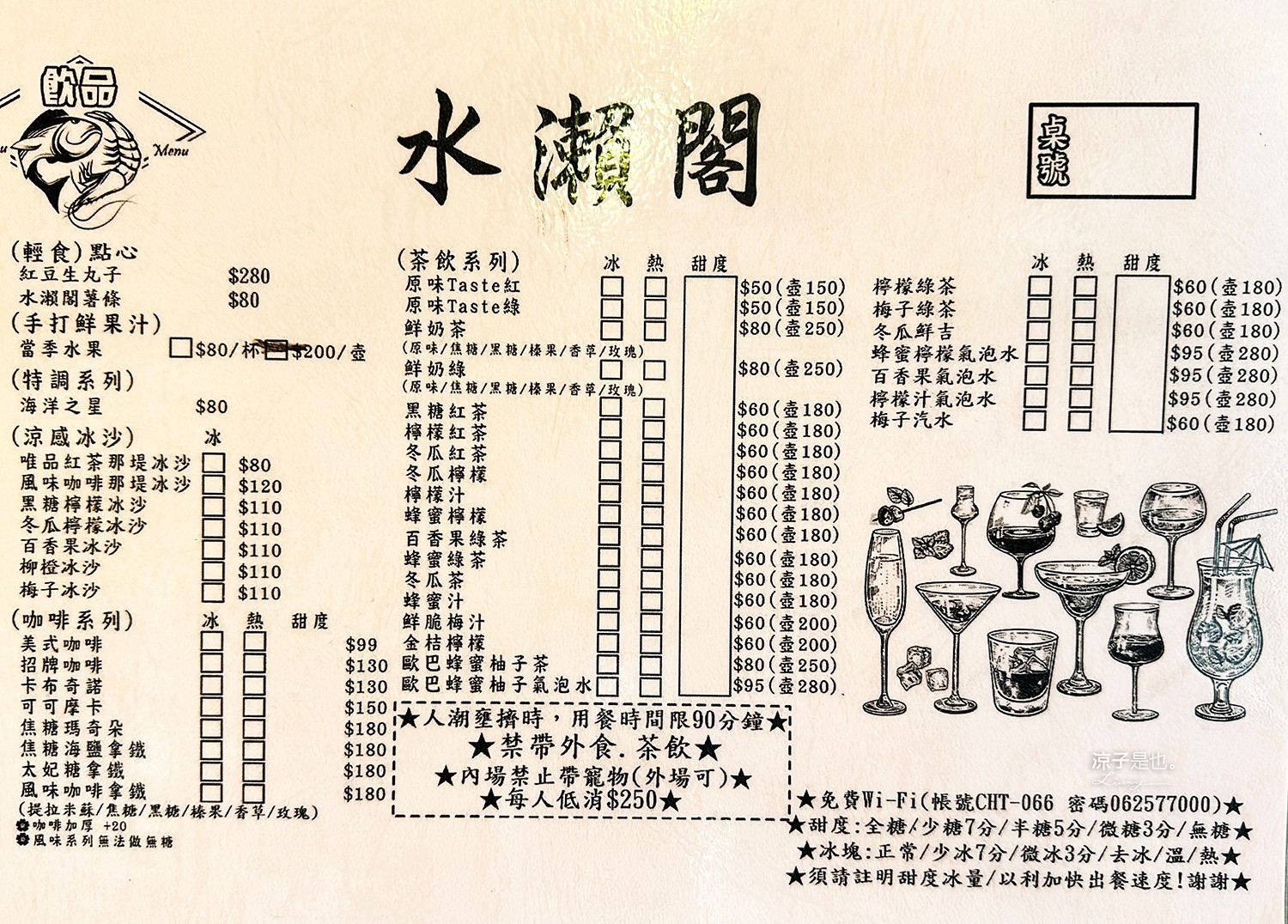 水瀨閣 菜單 台南景點 水上木屋景觀餐廳 峇里島風 海鮮餐廳 親子 沙坑 餵魚 下午茶