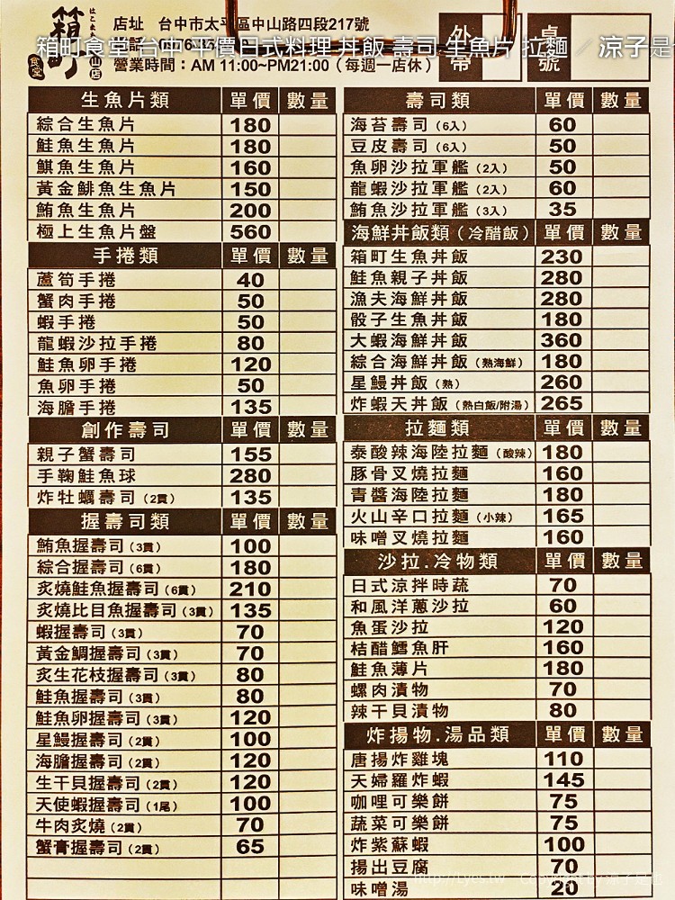 箱町食堂 台中 平價日式料理 丼飯 壽司 生魚片 拉麵