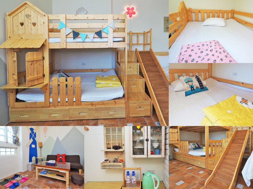 宜蘭住宿-斑鳩小鎮森活民宿 五結北歐風親子民宿 溜滑梯房型、電動車好放電